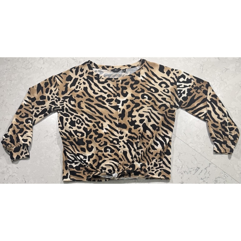 G by Giuliana Top Womens XL Leopard Print G-Soft Brushed Hacci Knit Tie-Front
